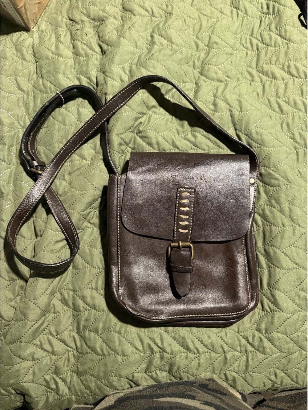 G. Funagalli Brown Leather Crossbody Bag with Adjustable Strap